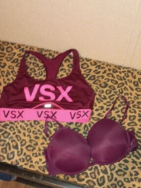 VSX Maroon Sports Bra with Pink Logo & Band